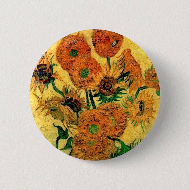Bóton Redondo 5.08cm Van Gogh - Vaso De Vida Estável Com Quinze Girassó (Frente)