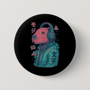 Bóton Redondo 5.08cm Vaporwave Capybara Japonês Art Anime Manga Ukiyo -