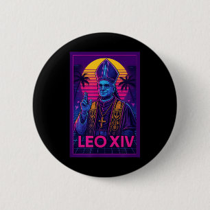 Bóton Redondo 5.08cm Vaporwave Papa Leo Xiv _ Católico Retrofuturista