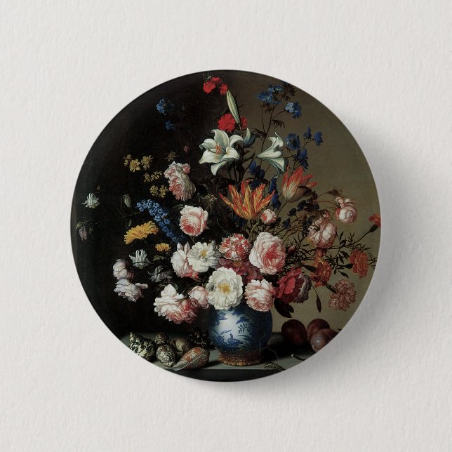 Bóton Redondo 5.08cm Vase of Flowers by a Window, Balthasar van der Ast (Frente)