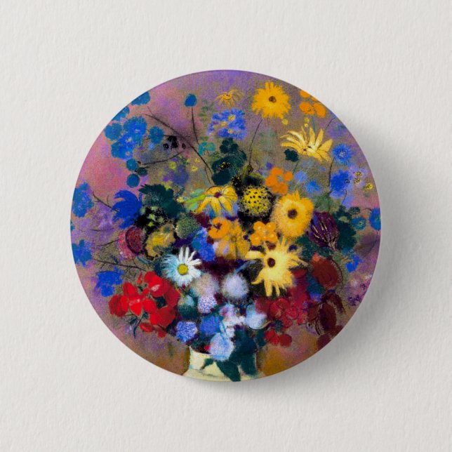 Bóton Redondo 5.08cm Vaso Branco com Flores Odilon Redon (Frente)