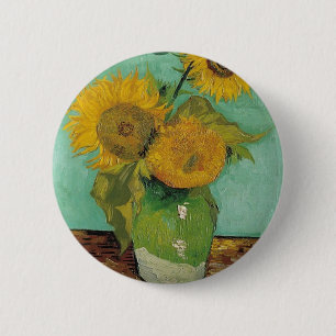 Bóton Redondo 5.08cm Vaso com três girassóis, Vincent van Gogh