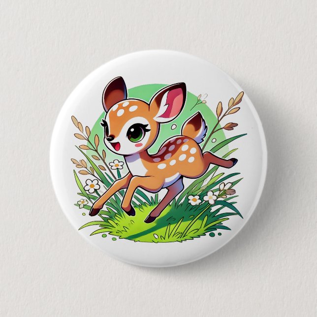 Bóton Redondo 5.08cm Veado adorável com manchas rodando (Frente)