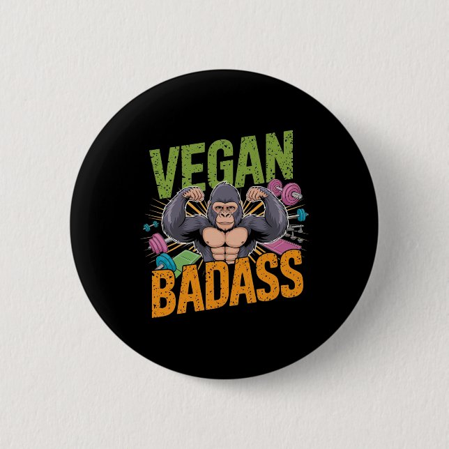 Bóton Redondo 5.08cm Vegan Bodybuilder Weightlifter Gorilla (Frente)