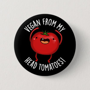 Bóton Redondo 5.08cm Vegano Da Minha Cabeça Tomates Pun Vegetal Escuro