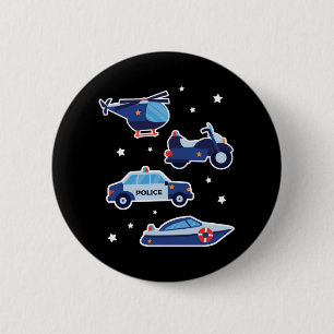 Bóton Redondo 5.08cm Veículos da Polícia de Cartoons