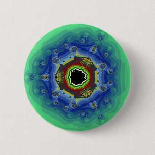 Bóton Redondo 5.08cm Verde azul da mandala do Fractal do pavão
