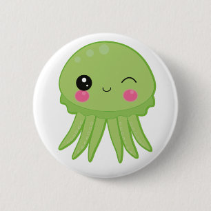 Bóton Redondo 5.08cm Verde do crachá do Pin das medusa de Kawaii