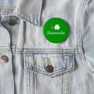 Bóton Redondo 5.08cm Verde e Branco Eu adoro Shamrocks Rua Pats Day