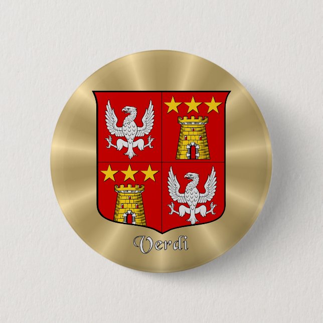 Bóton Redondo 5.08cm Verdi Historical Shield on Ouro Sunburst (Frente)