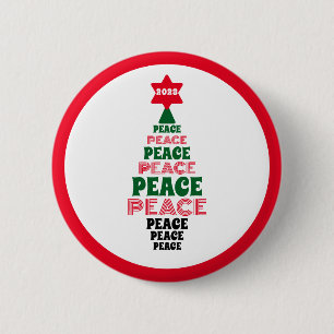 Bóton Redondo 5.08cm Vermelho e Verde, Árvore de Natal de Paz, branca