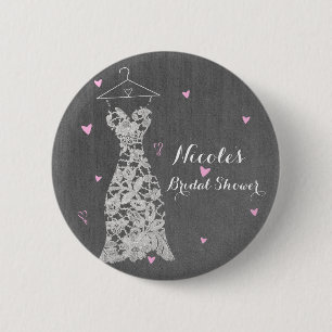 Bóton Redondo 5.08cm Vestido de Noiva Moderno em Renda Cinza Chic Chá d