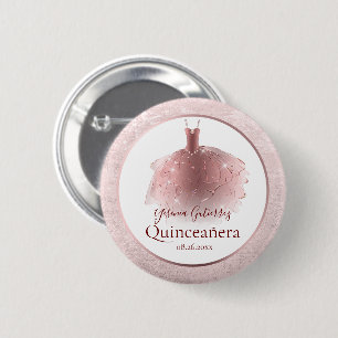 Bóton Redondo 5.08cm Vestido de Quinceañera, Rosa Dourado Elegante