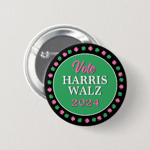 Bóton Redondo 5.08cm Vestido Verde Rosa 2024 Vote Harris Walz