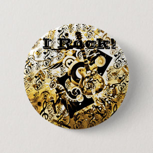 Bóton Redondo 5.08cm Viagem da música, rochas Gold_