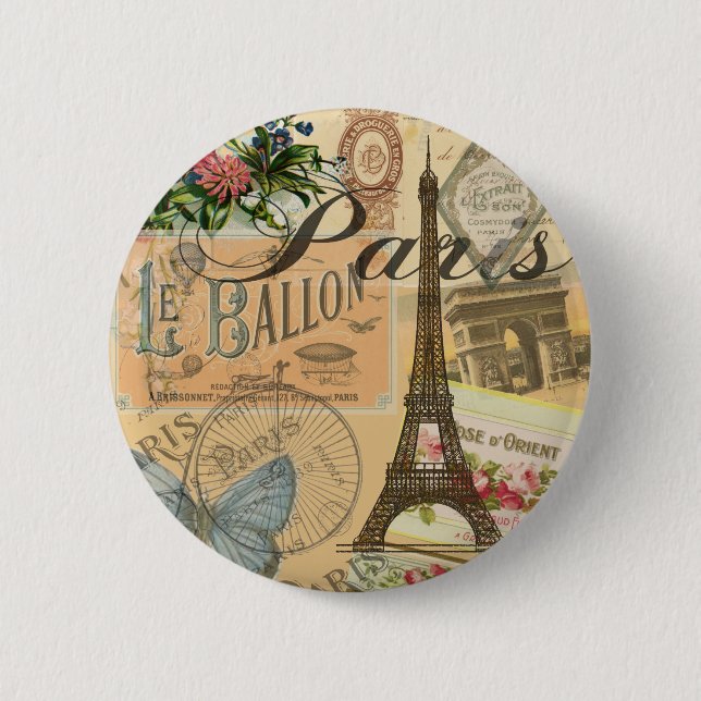 Bóton Redondo 5.08cm Viagens vintage Colorida da França de Paris (Frente)