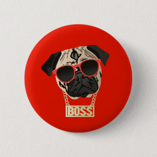 Bóton Redondo 5.08cm Vida do Pug - eu sou o botão do chefe para pais d