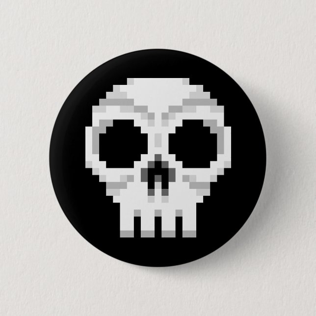 Bóton Redondo 5.08cm Videogame Death Skull - Pixel Art (Frente)