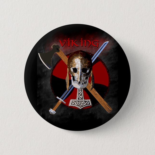 Bóton Redondo 5.08cm VIKING - Shield Skull (Frente)