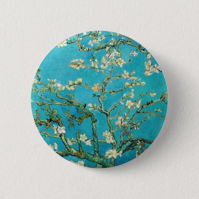 Bóton Redondo 5.08cm Vincent Van Gogh pintando Flores de Amendoeira (Frente)