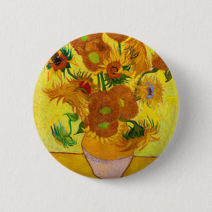 Bóton Redondo 5.08cm Vincent Van Gogh Quinze Girassóis em Arte Vaso