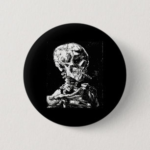 Bóton Redondo 5.08cm Vincent Van Gogh Skull Com Cigarro Skeleton Hal