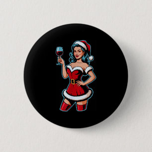 Bóton Redondo 5.08cm Vinho de Natal Garota do Papai Noel Festa de Féria