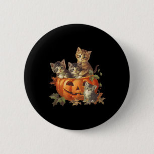 Bóton Redondo 5.08cm Vintage 90s Cat Retro Pumpkin Kittens Halloween Ca