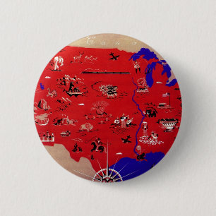 Bóton Redondo 5.08cm Vintage Antique Map Estados Unidos da América, EUA