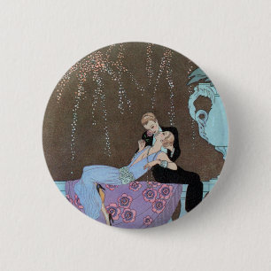 Bóton Redondo 5.08cm Vintage Art Deco Fireworks Le Feu, George Barbier