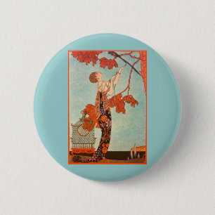 Bóton Redondo 5.08cm Vintage Art Deco, Pássaro Voador de George Barbier