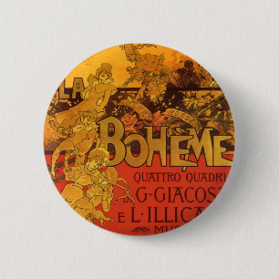 Bóton Redondo 5.08cm Vintage Art Nouveau Music, La Boheme Opera, 1896