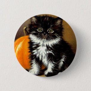 Bóton Redondo 5.08cm Vintage Black and White Halloween Cat