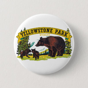 Bóton Redondo 5.08cm Vintage Brown Bears no Parque Nacional de Yellowst