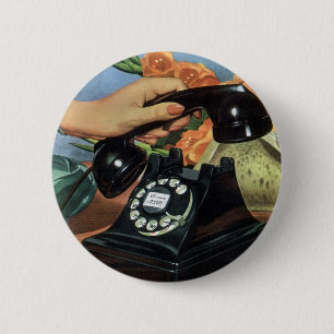 Bóton Redondo 5.08cm Vintage Business, telefone antigo com discagem rot