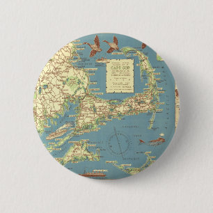 Bóton Redondo 5.08cm Vintage Cape Cod Mapa (1940)