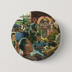 Bóton Redondo 5.08cm Vintage Family Janta em um restaurante com jukebox