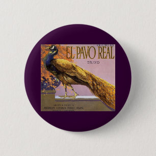 Bóton Redondo 5.08cm Vintage Fruta Rótulo de Crato Art El Pavo Peacock