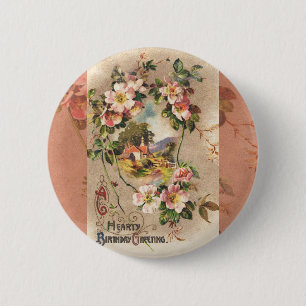 Bóton Redondo 5.08cm Vintage Happy Birthday Card Trabalho de arte