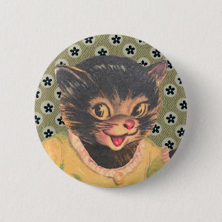 Bóton Redondo 5.08cm Vintage Kitty Cat Pin Old Pictures