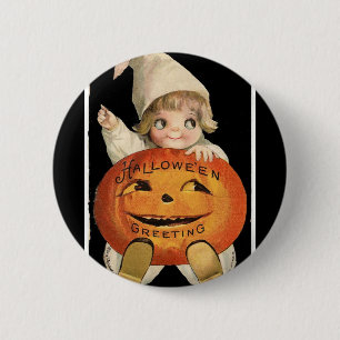 Bóton Redondo 5.08cm Vintage Little Girl Big Halloween Pumpkin Round