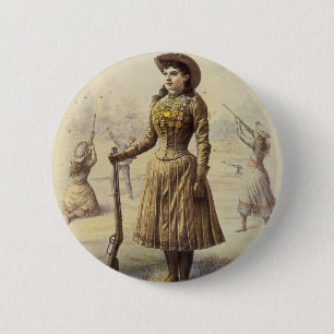 Bóton Redondo 5.08cm Vintage Miss Annie Oakley, Cowgirl Ocidental
