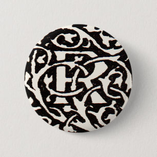 Bóton Redondo 5.08cm Vintage Monograma R Art Nouveau