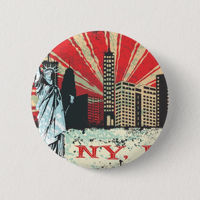 Bóton Redondo 5.08cm Vintage NY no vermelho (Frente)