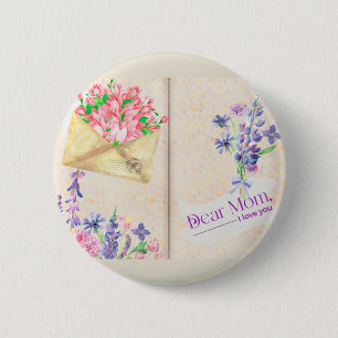 Bóton Redondo 5.08cm Vintage Open Book Style Art com Floral Mãe