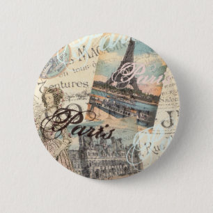 Bóton Redondo 5.08cm Vintage Paris desoupage Marcas tipográficas