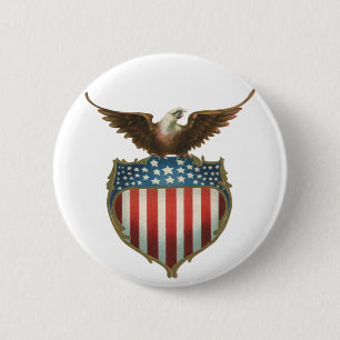 Bóton Redondo 5.08cm Vintage patriótico, águia americana com bandeira