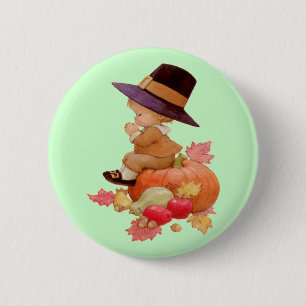 Bóton Redondo 5.08cm Vintage Pergrim Boy rezando para Pumpkin