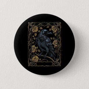 Bóton Redondo 5.08cm Vintage Raven Tarot Card Gothic Wiccan Pagan Witan