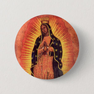 Bóton Redondo 5.08cm Vintage Religião Virgem Maria Nossa Senhora de Gu